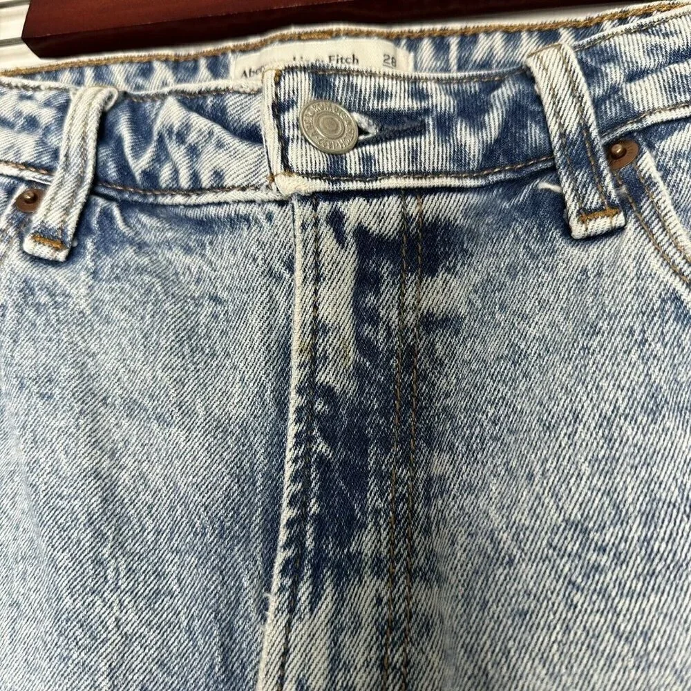 Abercrombie & Fitch‎ The Mom High Rise Blue Jeans Size 28 Distressed Stretch